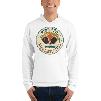 Dink Era Pickleball Club retro hoodie — White, on model