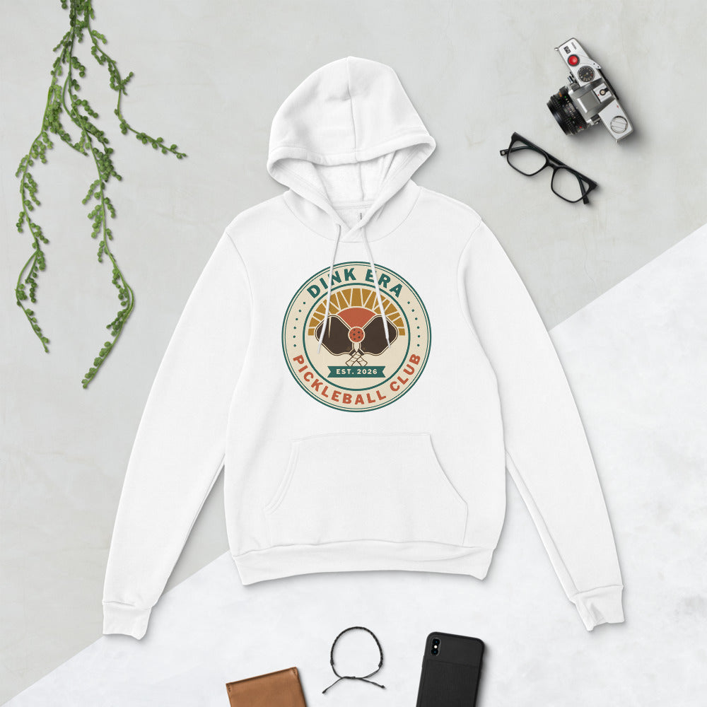 Dink Era Pickleball Club retro hoodie — White, flat lay