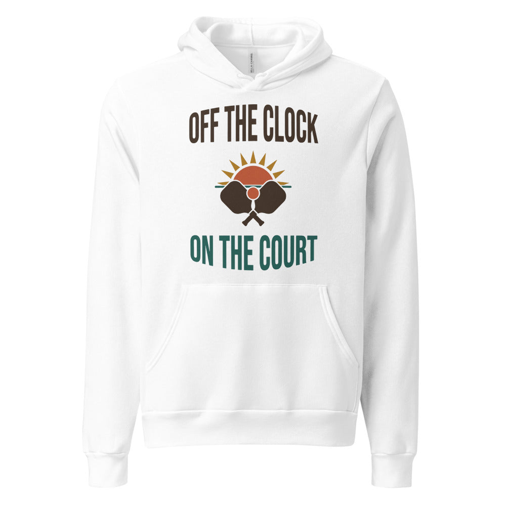 Off The Clock On The Court retro pickleball hoodie — White, front