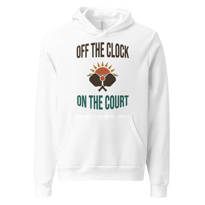 Off The Clock On The Court retro pickleball hoodie — White, front