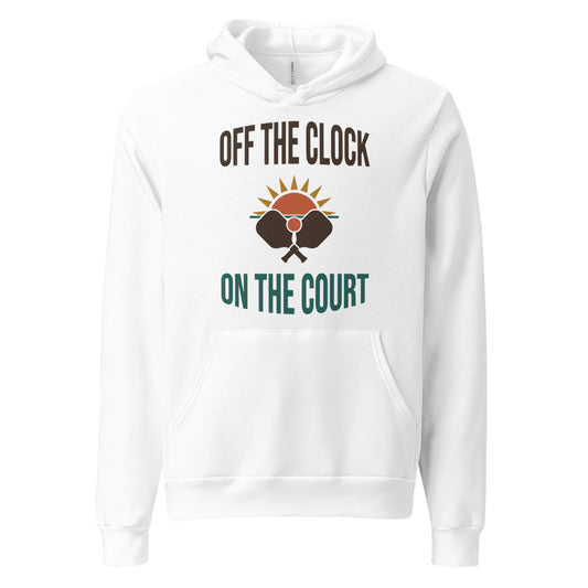 Off The Clock On The Court retro pickleball hoodie — White, front