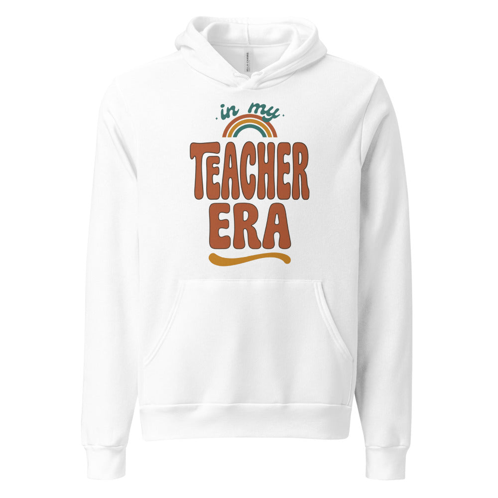 In My Teacher Era retro groovy teacher hoodie — White, front