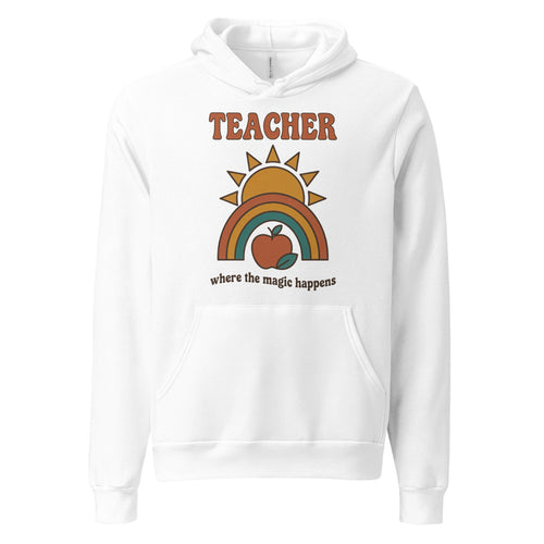 Teacher Hoodie, Retro Groovy Teacher Hoodie, Teacher Appreciation Gift — Where The Magic Happens Groovy Apple Teacher Hoodie