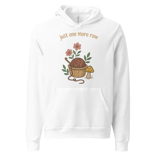 Just One More Row crochet cottagecore hoodie — White, front