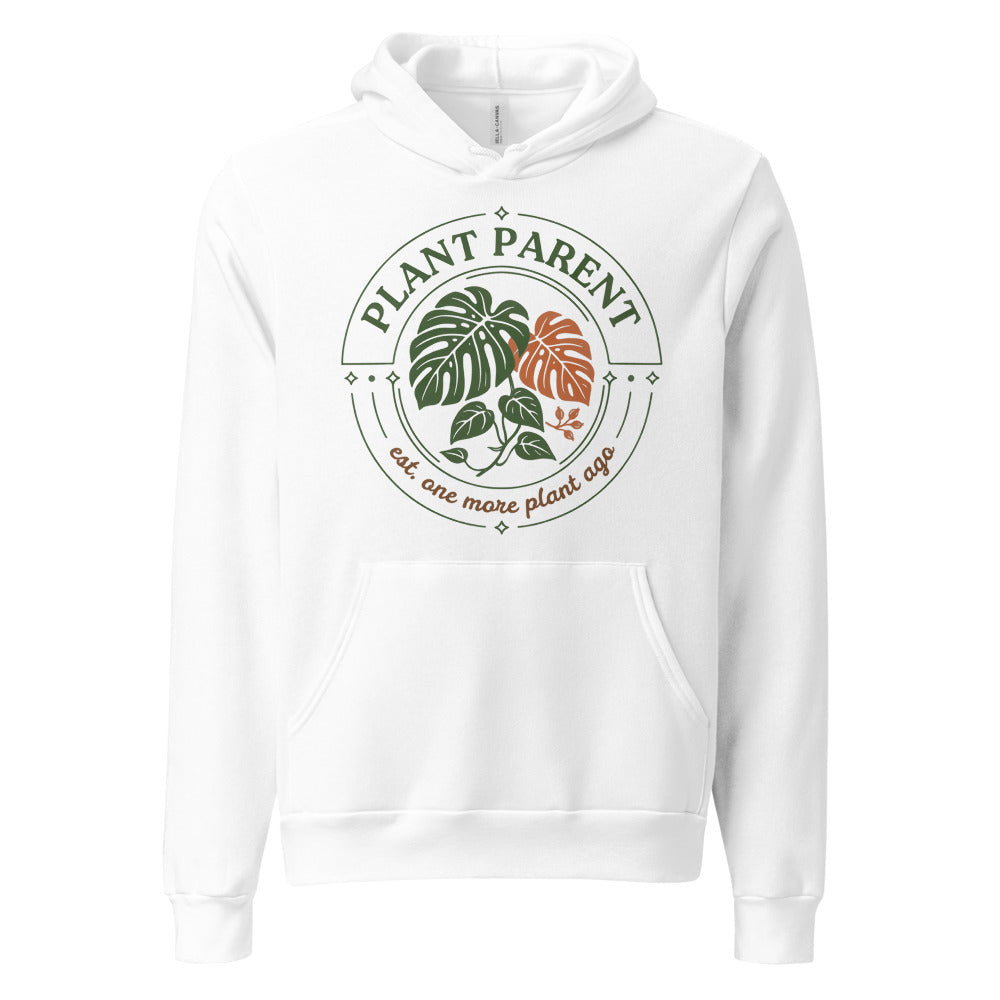 Plant Parent retro botanical badge hoodie — White, front