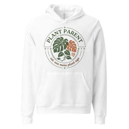 Plant Parent retro botanical badge hoodie — White, front