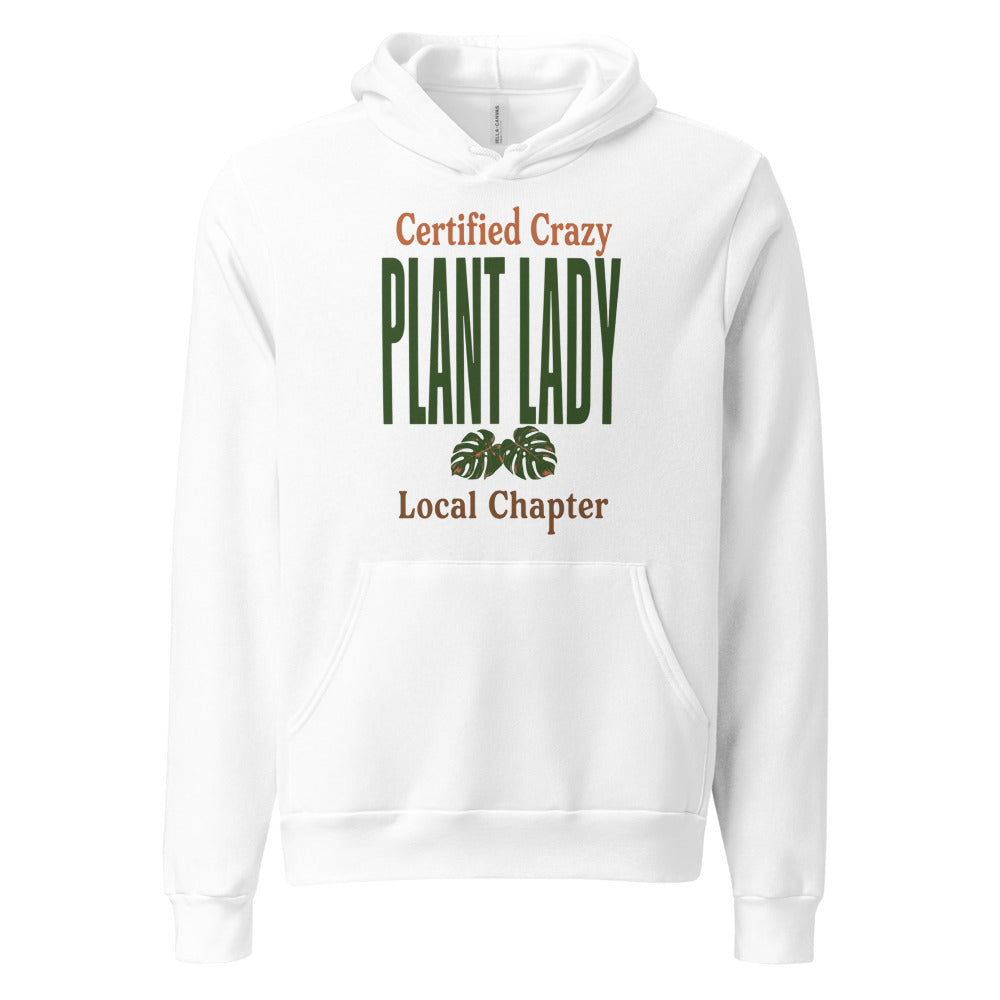 Certified Crazy Plant Lady retro botanical hoodie — White, front