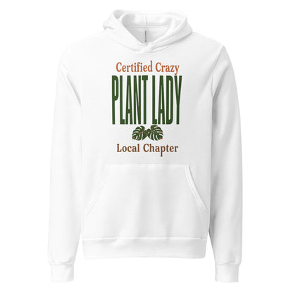 Certified Crazy Plant Lady retro botanical hoodie — White, front