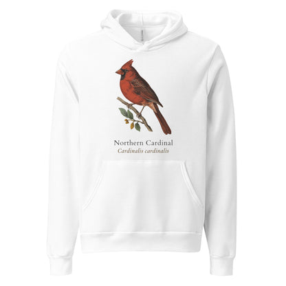 Northern Cardinal vintage field-guide hoodie — White, front