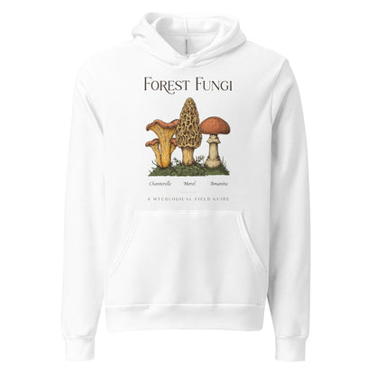 Forest Fungi vintage mushroom field guide hoodie — White, front