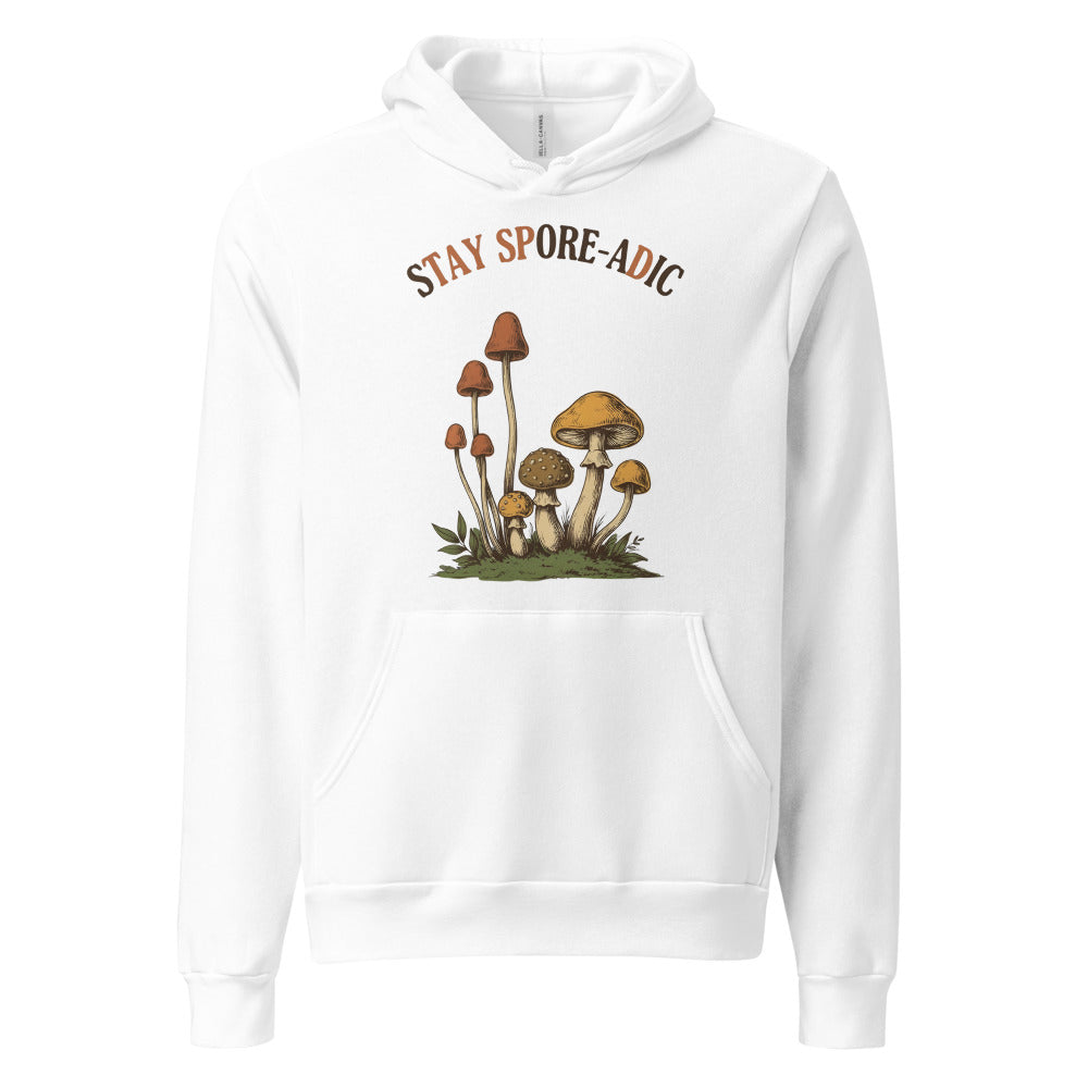 Stay Spore-adic funny vintage mushroom hoodie — White, front