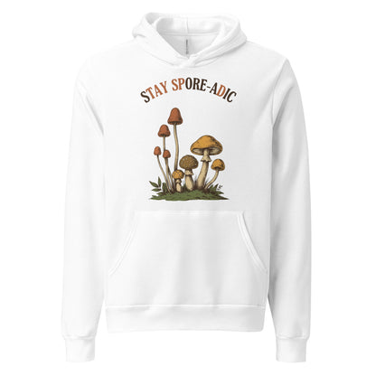 Stay Spore-adic funny vintage mushroom hoodie — White, front