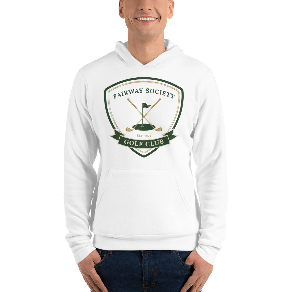 Fairway Society vintage golf club crest hoodie — White, on model