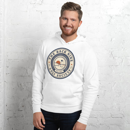 The Back Nine vintage golf roundel hoodie — White, on model