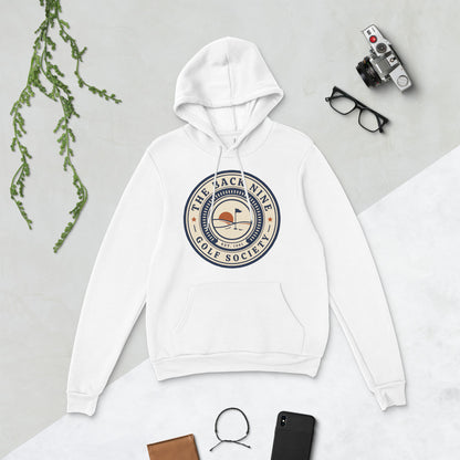 The Back Nine vintage golf roundel hoodie — White, flat lay