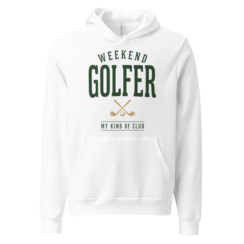 Weekend Golfer vintage golf wordmark hoodie — White, front