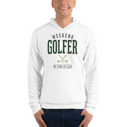 Weekend Golfer vintage golf wordmark hoodie — White, on model