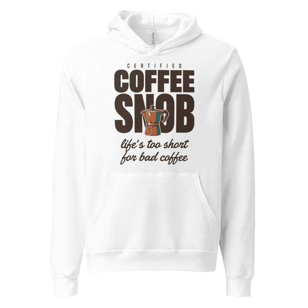 Certified Coffee Snob coffee hoodie — White, front