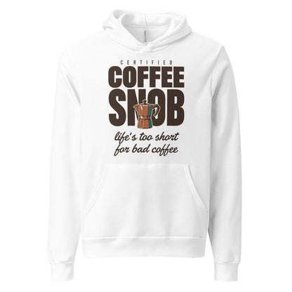 Certified Coffee Snob coffee hoodie — White, front