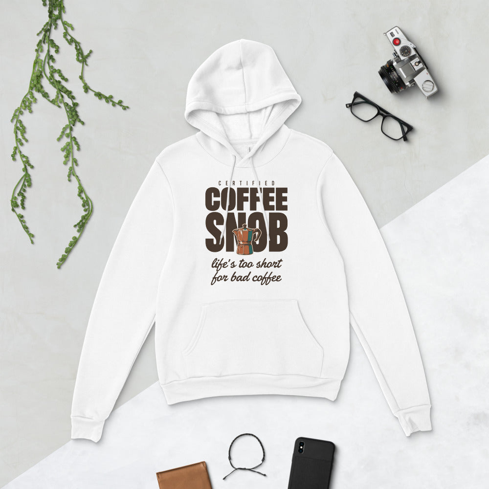 Certified Coffee Snob coffee hoodie — White, flat lay