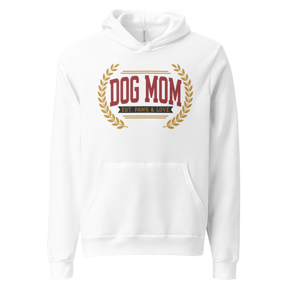 Dog Mom vintage varsity wordmark hoodie — White, front