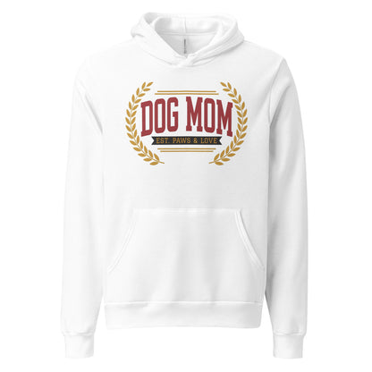 Dog Mom vintage varsity wordmark hoodie — White, front
