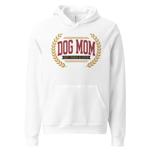 Dog Mom vintage varsity wordmark hoodie — White, front