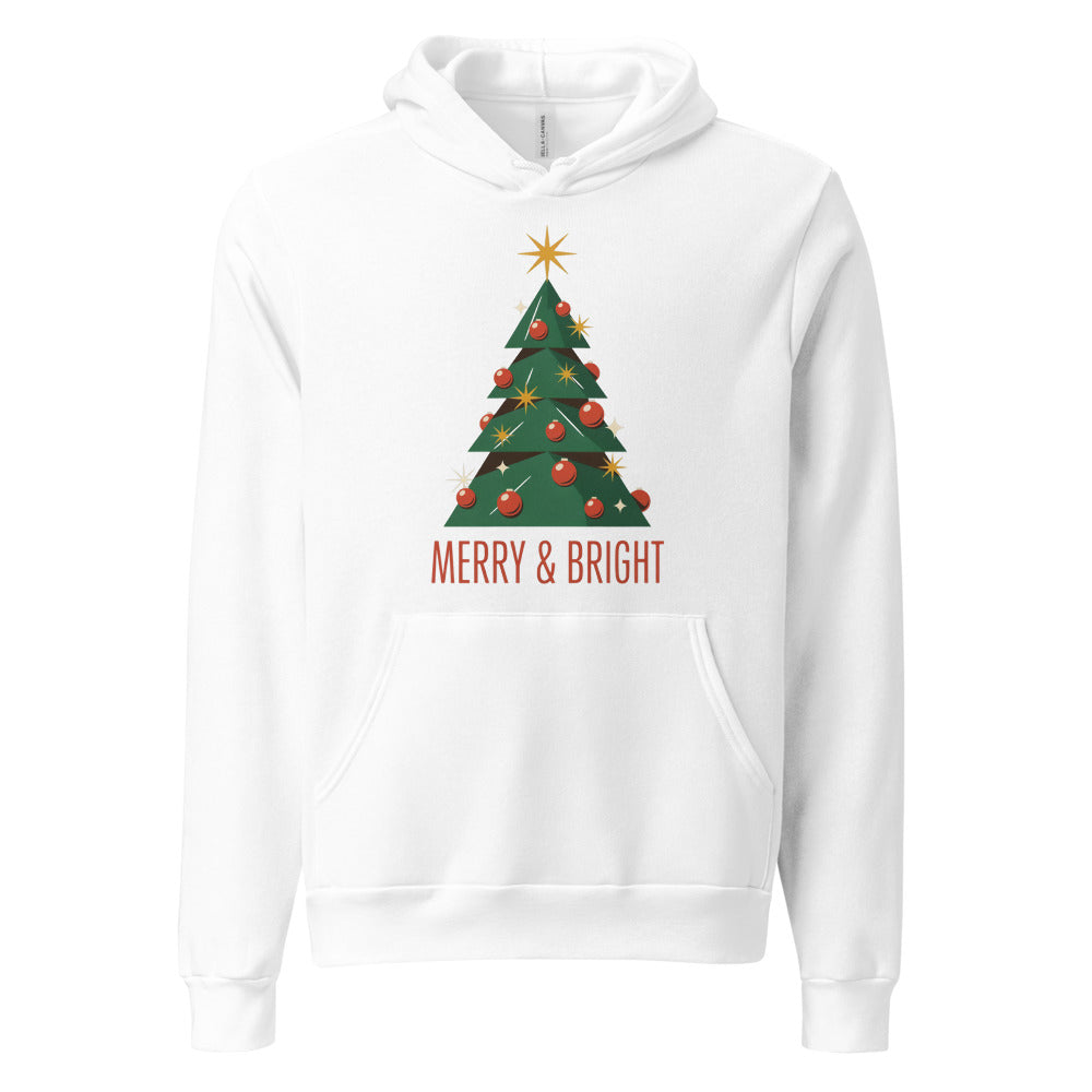 Atomic mid-century retro Christmas tree hoodie — White, front