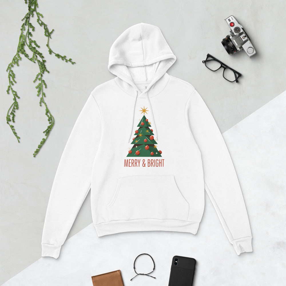 Atomic mid-century retro Christmas tree hoodie — White, flat lay