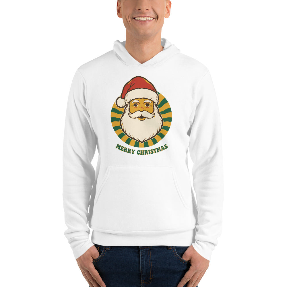 Groovy Santa retro Christmas hoodie — White, on model