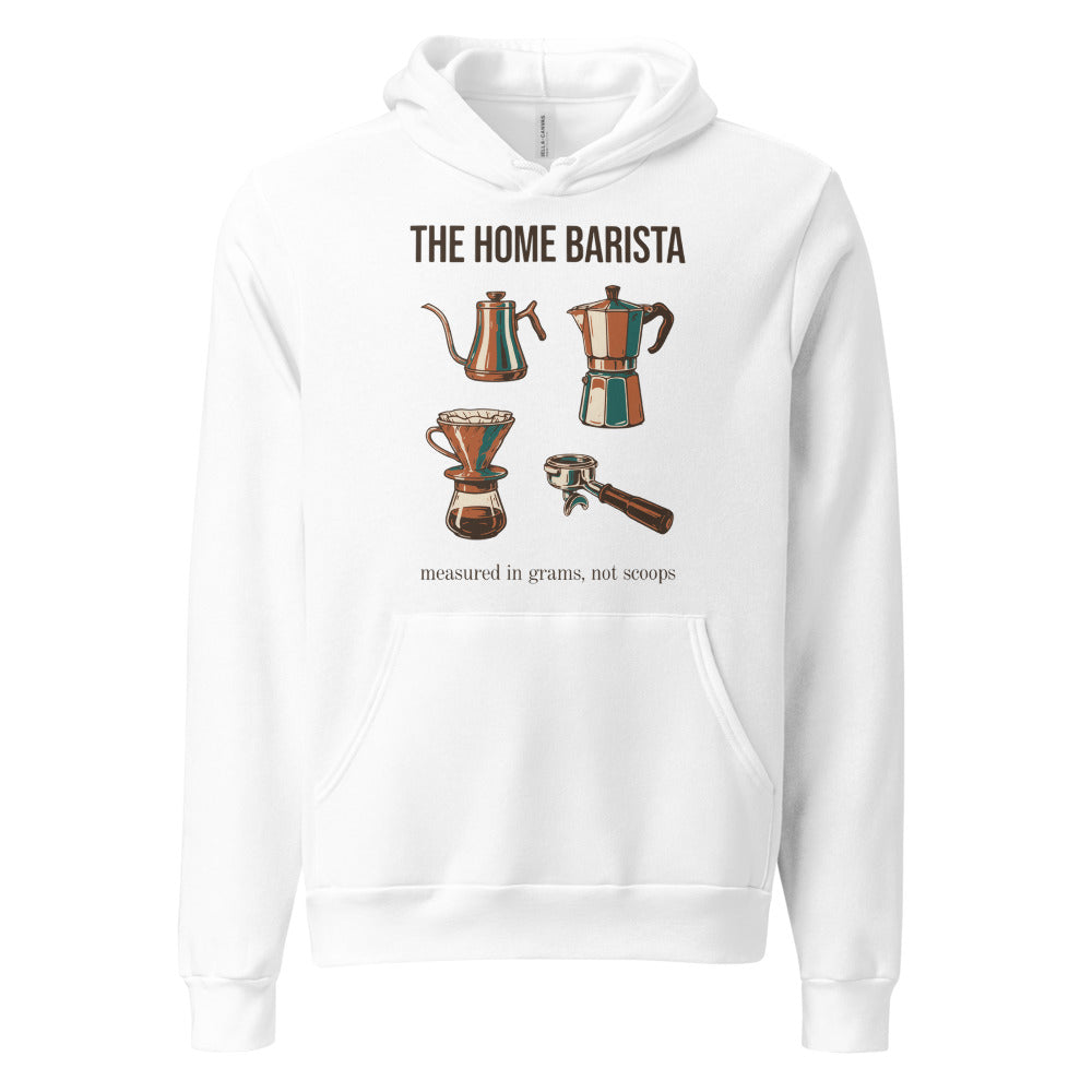 The Home Barista specialty coffee hoodie — White, front