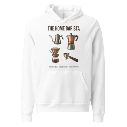 The Home Barista specialty coffee hoodie — White, front