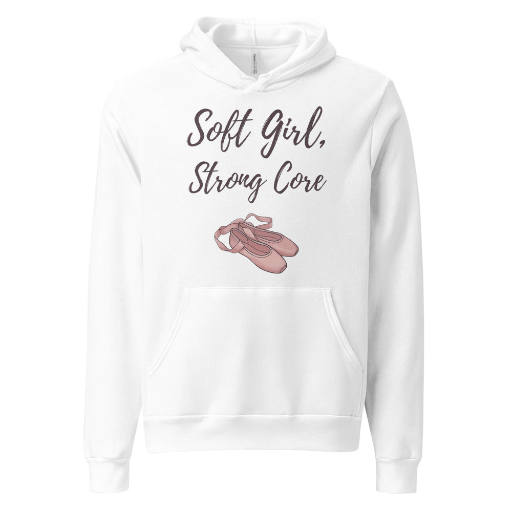 Soft Girl Strong Core ballet coquette pilates hoodie — White, front