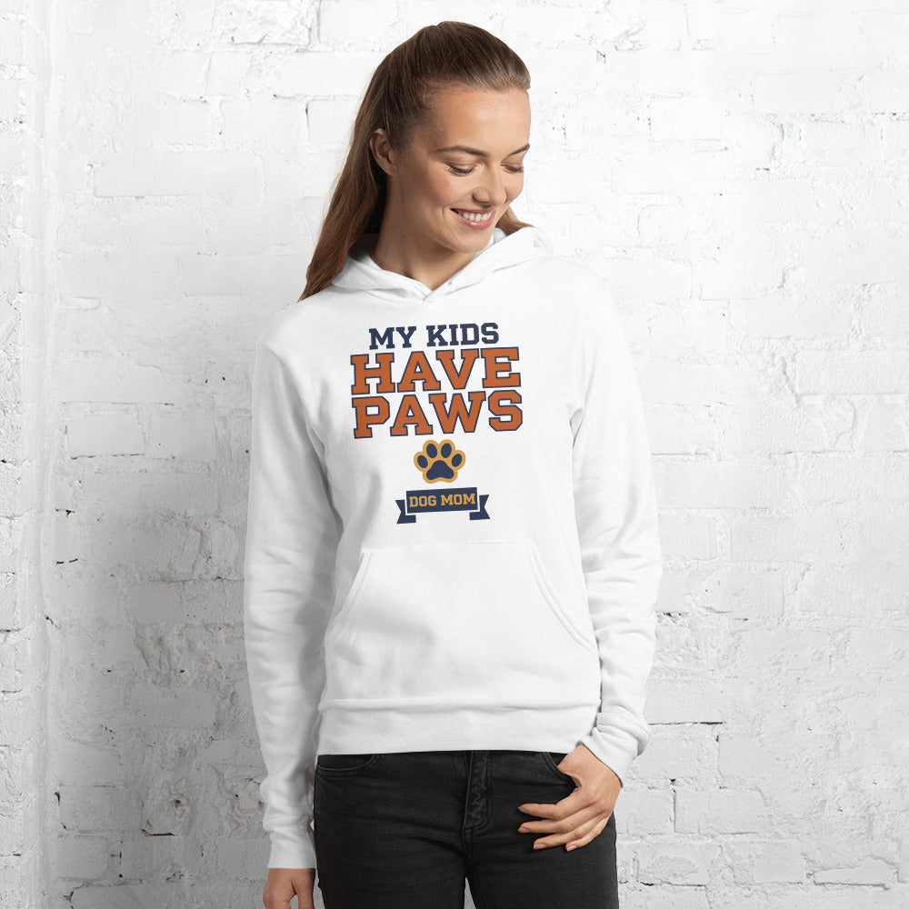 My Kids Have Paws funny dog mom hoodie — White, on model