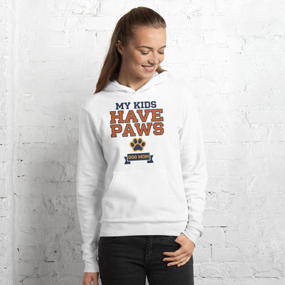My Kids Have Paws funny dog mom hoodie — White, on model