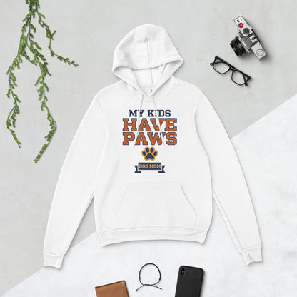 My Kids Have Paws funny dog mom hoodie — White, flat lay