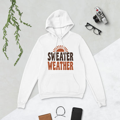 Sweater Weather retro 70s fall hoodie — White, flat lay