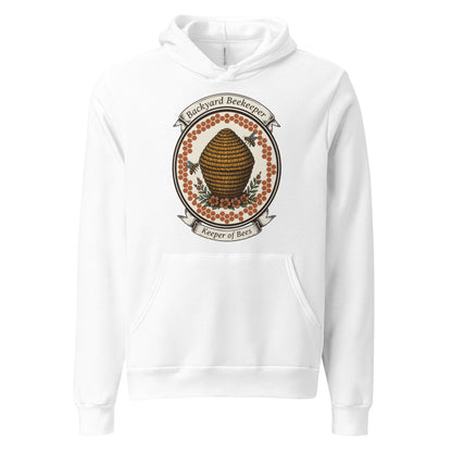 Backyard Beekeeper Keeper of Bees vintage apiary crest hoodie — White, front