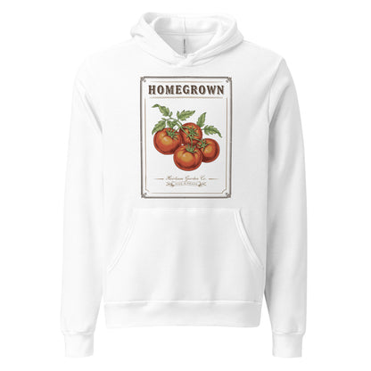 Homegrown Heirloom Seed Packet gardening hoodie — White, front
