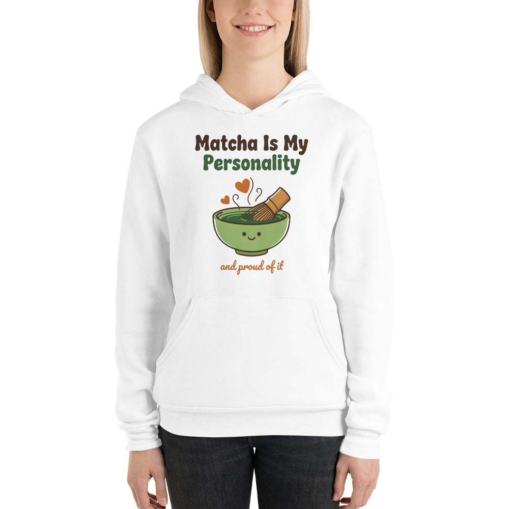 Matcha Is My Personality retro matcha hoodie — White, on model