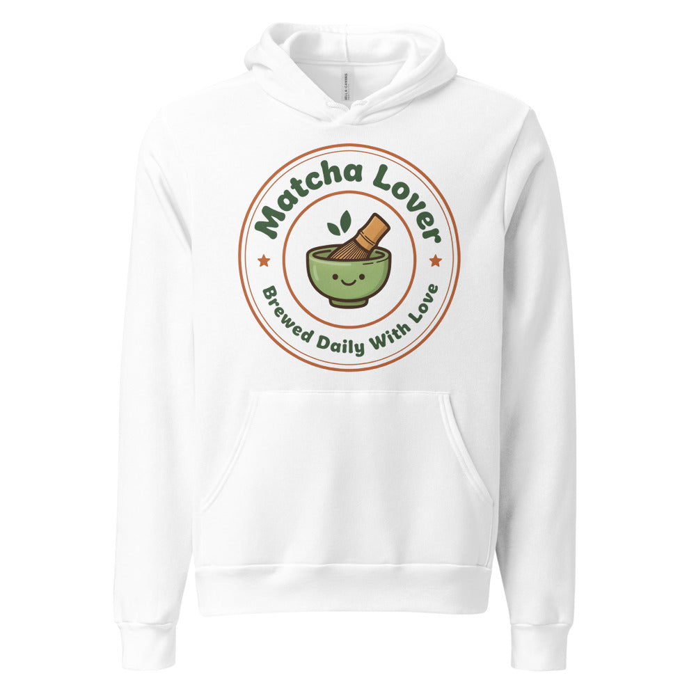 Matcha Lover retro café badge hoodie — White, front