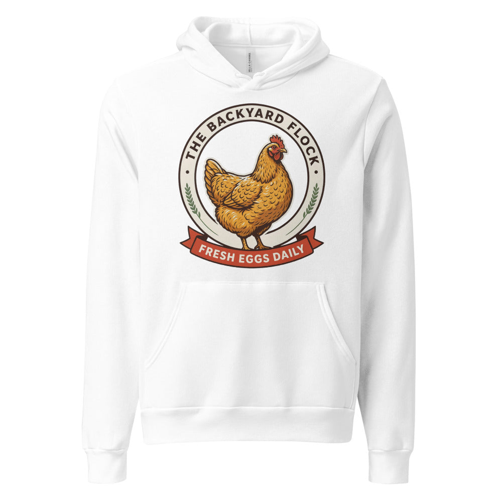 Backyard Flock heritage chicken keeper hoodie — White, front