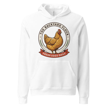 Backyard Flock heritage chicken keeper hoodie — White, front