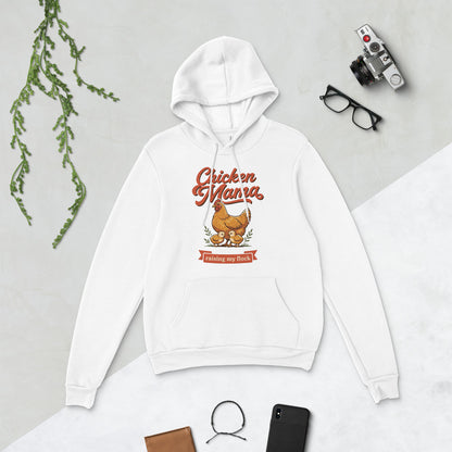 Chicken Mama raising my flock chicken keeper hoodie — White, flat lay
