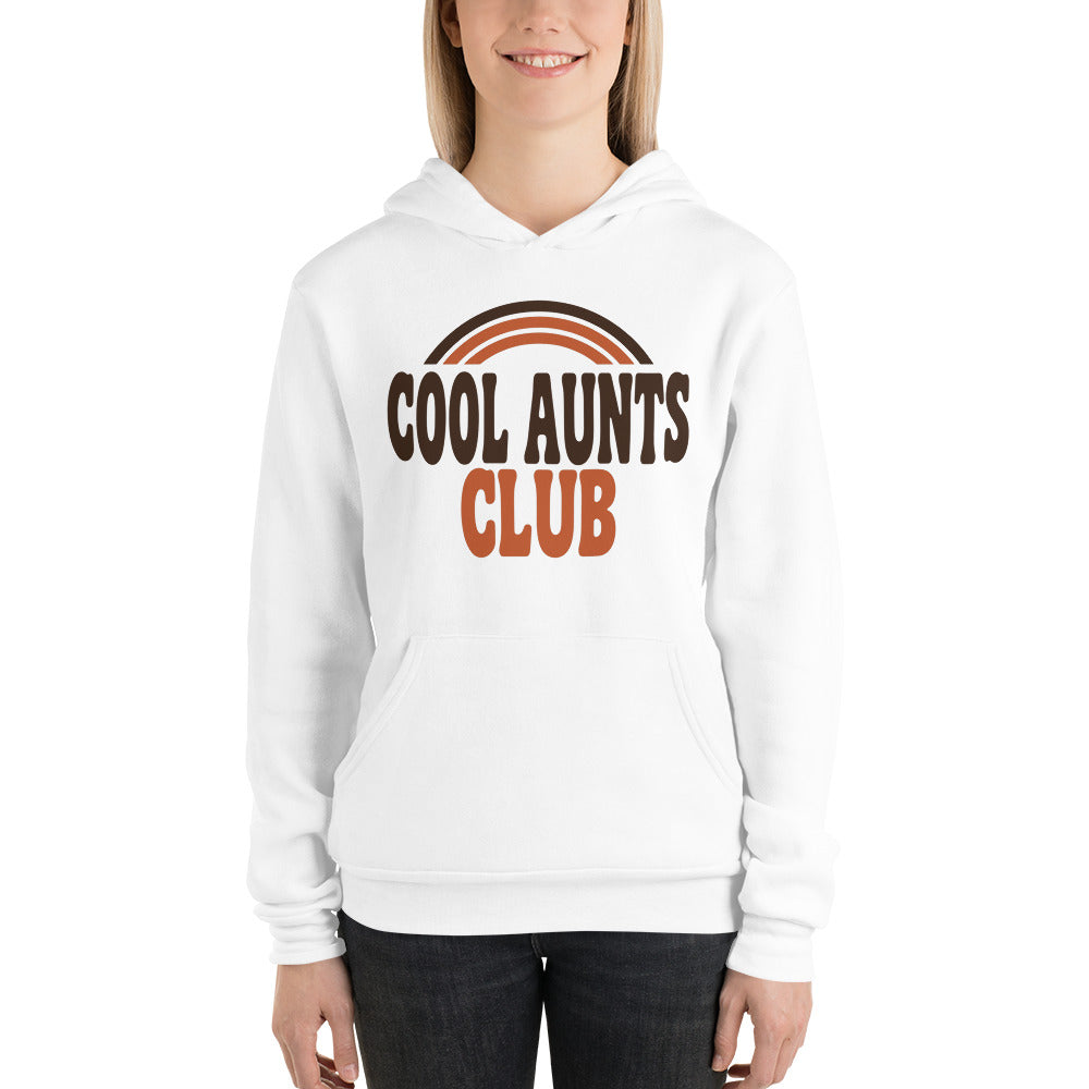 Cool Aunts Club retro groovy aunt hoodie — White, on model