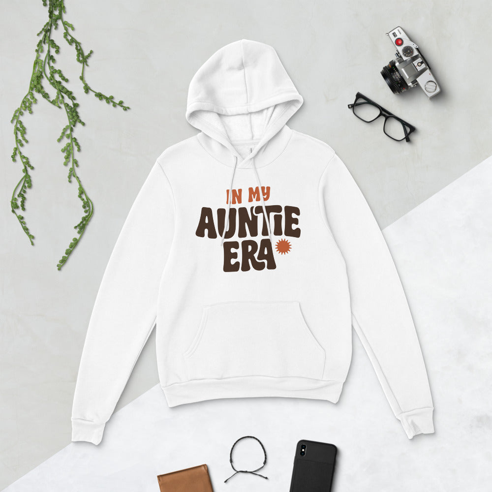 In My Auntie Era retro groovy aunt hoodie — White, flat lay