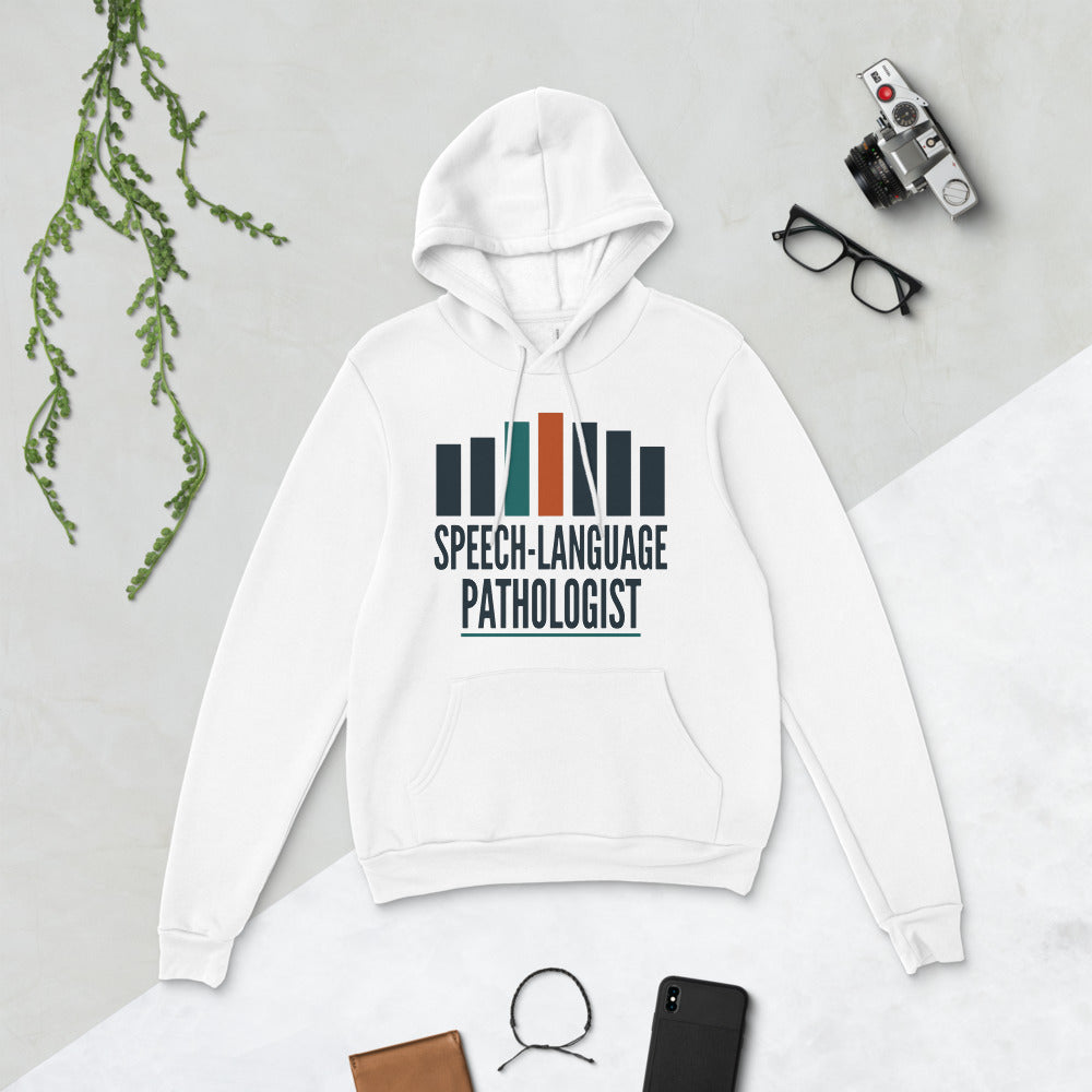 Mid-Century Clinic speech therapy hoodie — White, flat lay