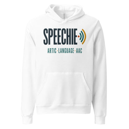 Speechie Wordmark speech therapy hoodie — White, front