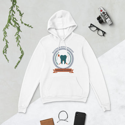 Licensed to Scale registered dental hygienist hoodie — White, flat lay
