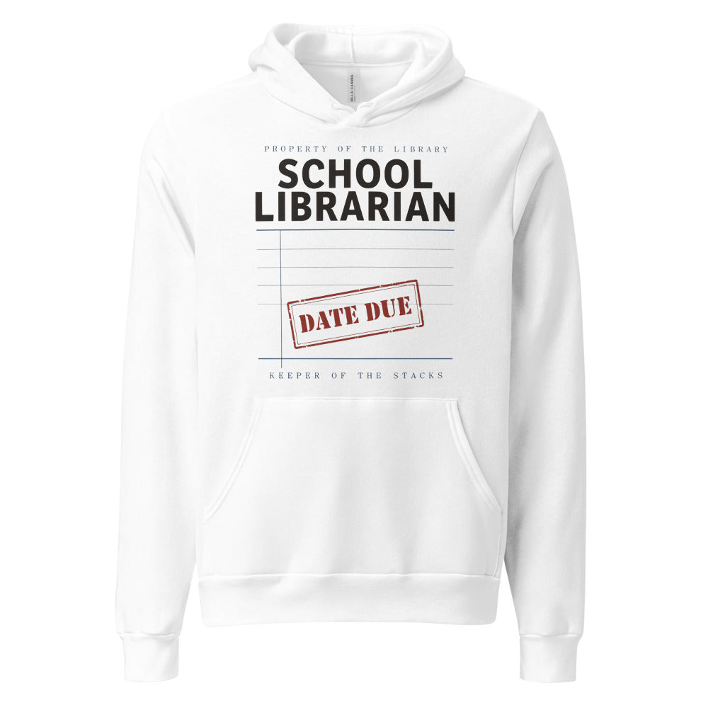 Property of the School Library card catalog school librarian hoodie — White, front